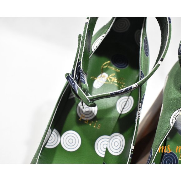NIB Christian Louboutin Green Silk polka dot Platform Pumps Heels - Picture 6 of 9